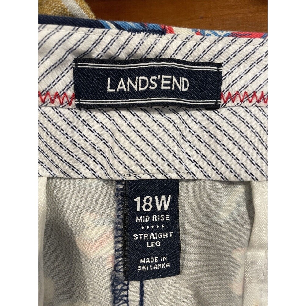 ~ Lands' End 18W Tropical Floral Mid Rise Crop Leg Pants Blue Pink Women's Navy - Picture 6 of 11